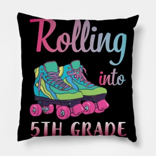 Rollerblading Students Rolling Into 5th Grade Happy First Day Of School Pillow