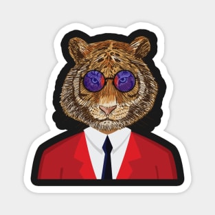 Retro Tiger In A Red Suit And Sunglasses Magnet