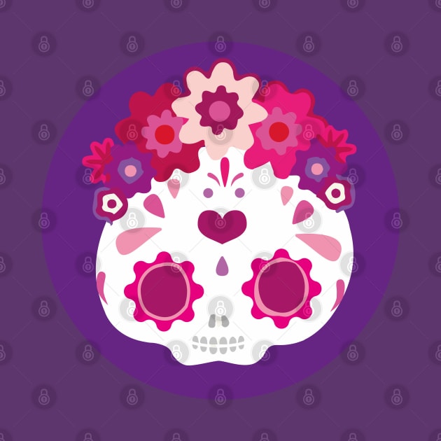 Kawaii mexican sugar skull adorable pink flower headband cute purple day of the dead by T-Mex