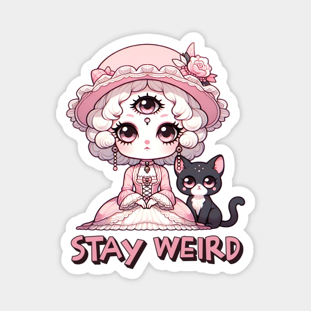 Stay Weird Three Eyed Witch with Black Cat Magnet by WitchyArty