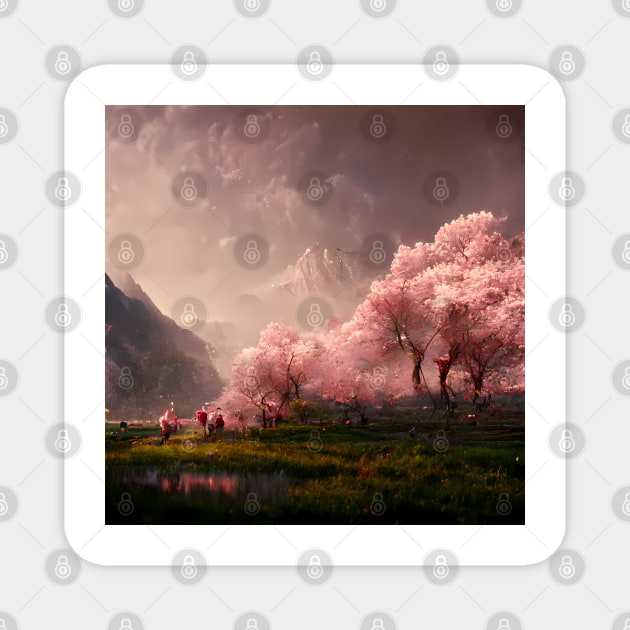 Japanese Sakura Cherry Blossom Trees Landscape #2 Magnet by endage