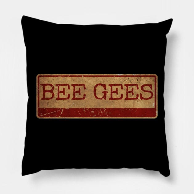 Aliska text red gold retro Bee Gees Pillow by Aliska