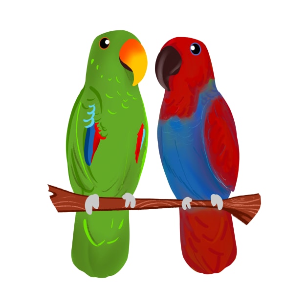 Ekkie Love Cute Eclectus Parrot Couple for parrot lovers by SusanaDesigns