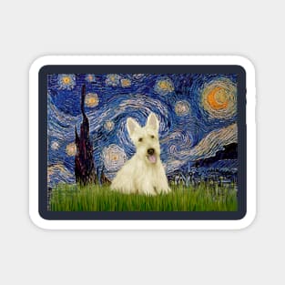Starry Night Adapted to Feature a Scottish Terrier (cream or white) Magnet