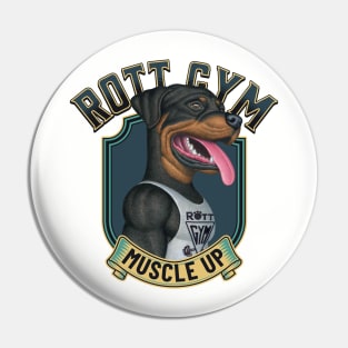 Cute Rottie Dog in Rott Gym with yellow and green trim Pin