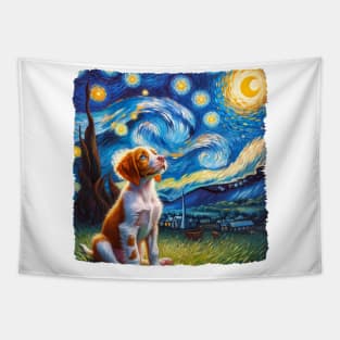 Starry Brittany Portrait - Dog Portrait Tapestry