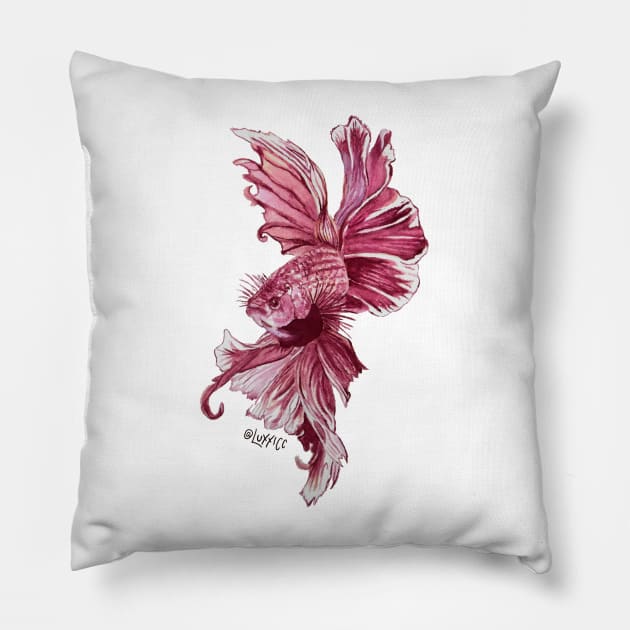 Maroon Watercolor Beta Fish Pillow by demingfischer