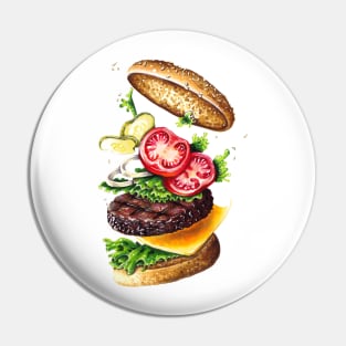 Tasty juicy hamburger Pin