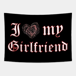 I love my girlfriend - red border Tapestry