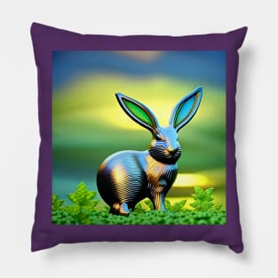 Metal Bunny Rabbit in the countryside Pillow