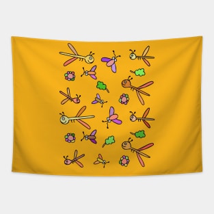 Cute and Colorful Dragonfly and Bug Pattern Tapestry