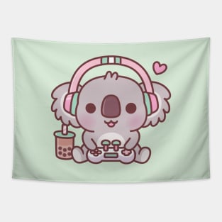 Cute Koala Bear Gamer With Headphones And Game Console Tapestry