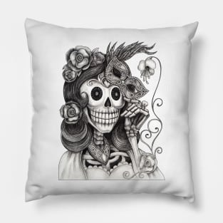 Female skeleton fancy fashion model day of the dead. Pillow