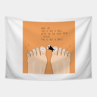 Funny illustration of feet on the yoga mat Tapestry