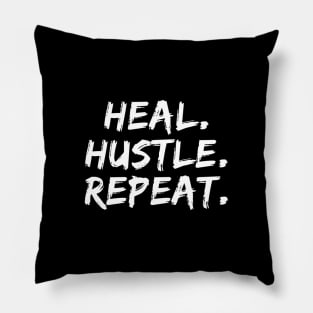 Heal Hustle Repeat White Pillow