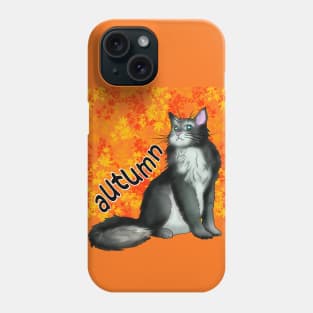 A black and white cat for Autumn Phone Case