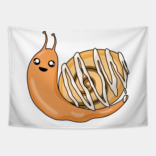 Kawaii Cinnamon Roll Snail Tapestry by Side Quest Studios