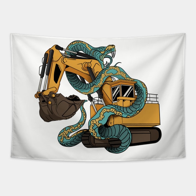 Excavator vs anaconda Tapestry by damnoverload