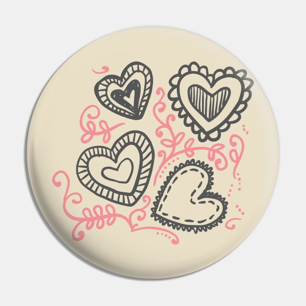 Hand Drawn Hearts Valentine's Day Pattern Pin by parazitgoodz