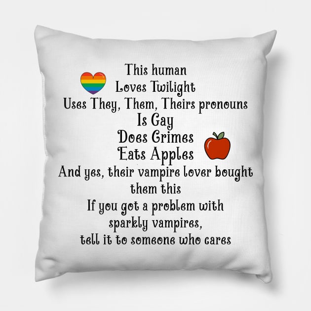 This Human Loves Twilight , Twilight Midnight Sun Movie Pillow by Stephensb Dominikn