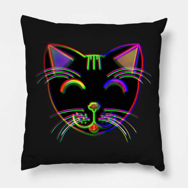 Happy Cat 14 (Glitchy Rainbow) Pillow by IgorAndMore