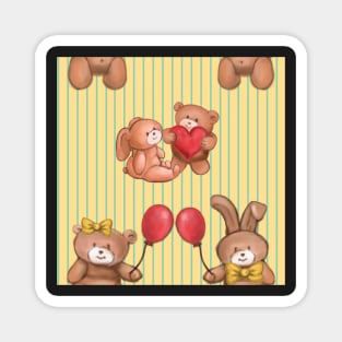 Copy of Teddy and Bunny cute blue stripes Magnet