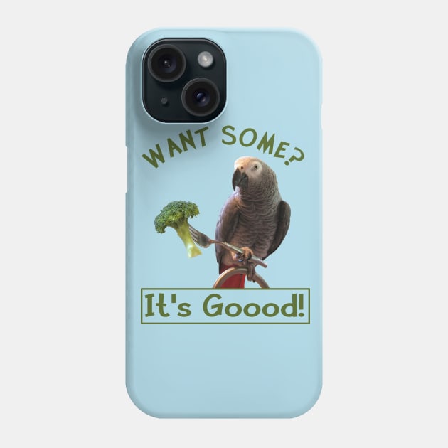 African Grey Parrot Broccoli Phone Case by Einstein Parrot