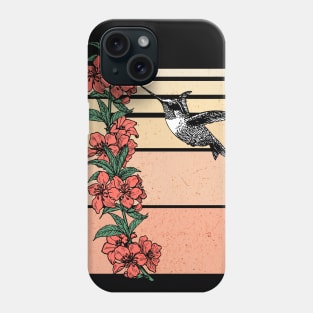 Humming Bird with Flowers Retro Sunset (Red) Phone Case