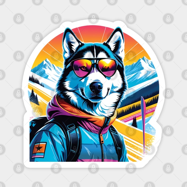 Skiing Husky Dog Magnet by ArtfulTat