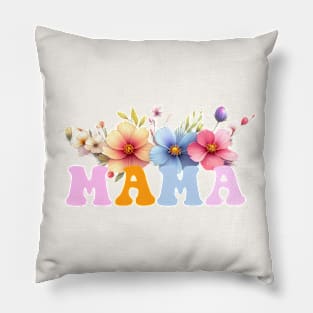 Mama, mother's gift groovy and floral design with Pillow