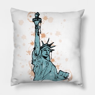 Close view to the statue of Liberty watercolor sketch Pillow