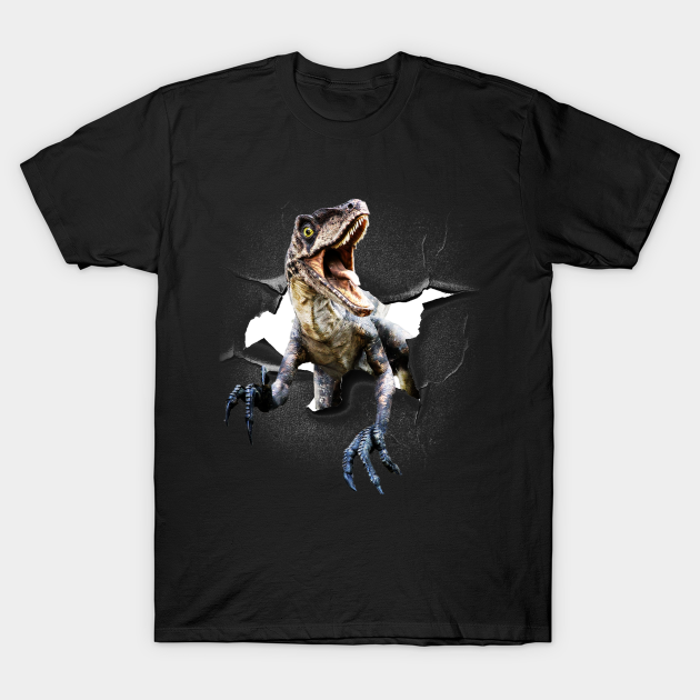 Discover Funny Raptor Dinosaur Poking Head, Cracked Wall - Funny Raptor Dinosaur Poking Head - T-Shirt