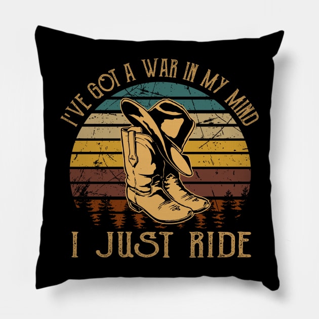 I've Got A War In My Mind I Just Ride Cowboy Boot Hat Music Pillow by GodeleineBesnard