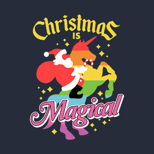 Christmas Is Magical Santa Riding Unicorn T-Shirt