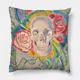 Skull flowers acrylic painting Pillow