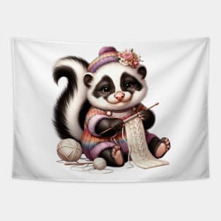 Raccoon Knitting A Sweater Tapestry