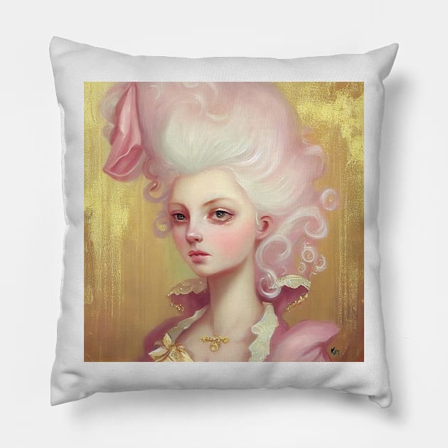 Marie in pink and gold, created in Midjourney by Kim Turner Art Pillow by KimTurner