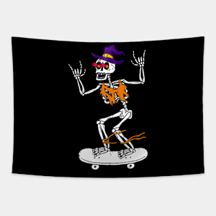 Funny Skeleton Skateboard Dancing Halloween Tapestry