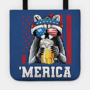 4th of July Patriotic Raccoon Merica USA Flag Drinking Team Tote