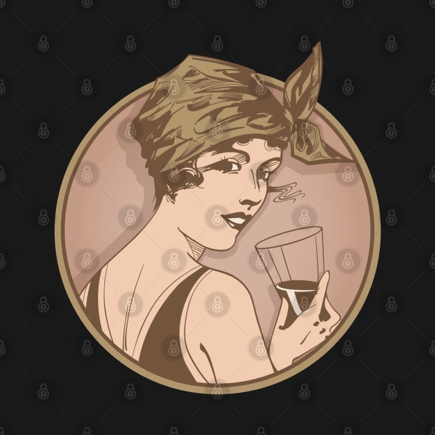 Lady Drinking Wine. Art deco style illustration design. by RobiMerch