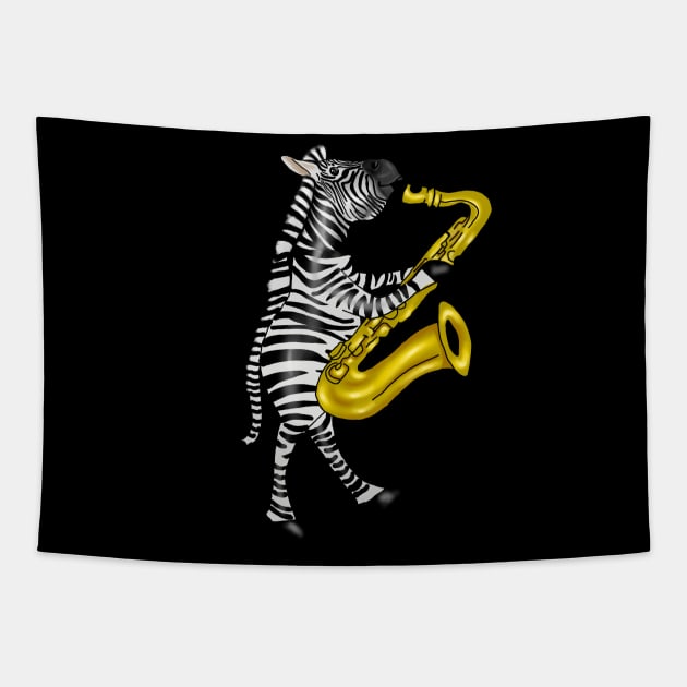 Funny Zebra Saxophone Jazz Lovers Gift Fine Art Tapestry by Merchweaver