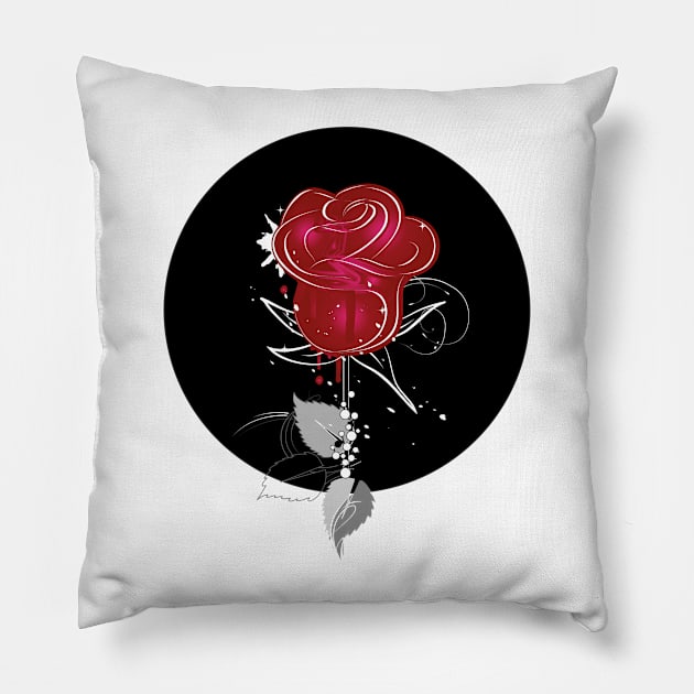 A red extravagant rose Pillow by Kisho