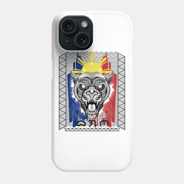 Philippine Flag Tribal line Art Tiger / Baybayin word Bagani Phone Case by Pirma Pinas