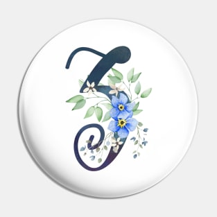 Floral Monogram Z Wild Blue Flowers Pin