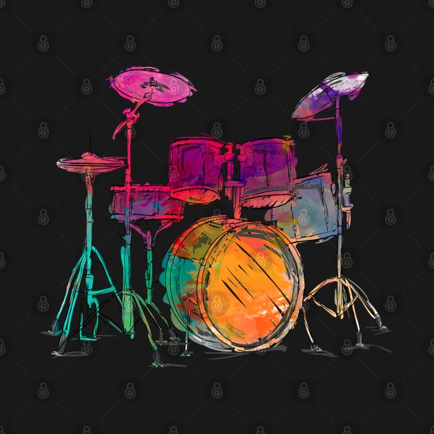 Water Color Style Drummer Drum Set  Drummer Drumsticks by Caskara