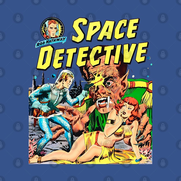 Detective and Pin Up Girl 1952 giant alien monster space retro vintage comic book by REVISTANGO