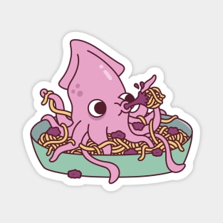 Cute Squid Squirting Squid Ink Pasta Funny Magnet