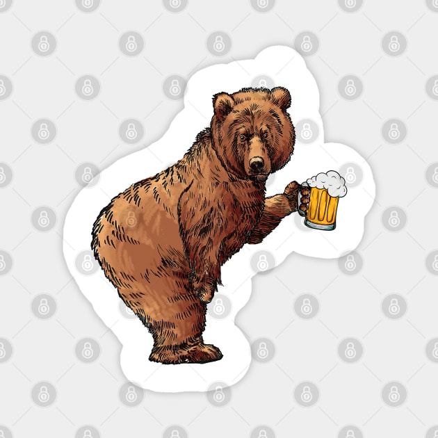 Bear Drink Beer Magnet by Sunset beach lover