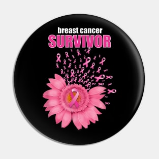 Pink Ribbon Daisy Floral Breast Cancer Survivor Pin