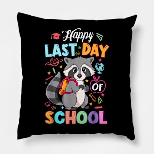 Happy Last Day of School Kid Teacher Cute raccoon Graduation Pillow